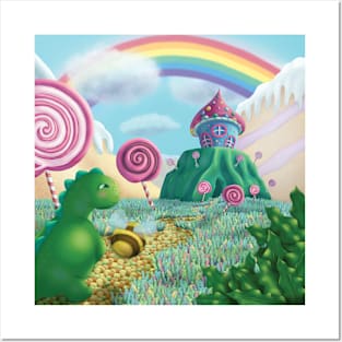 Dinosaur In Candy Land Posters and Art